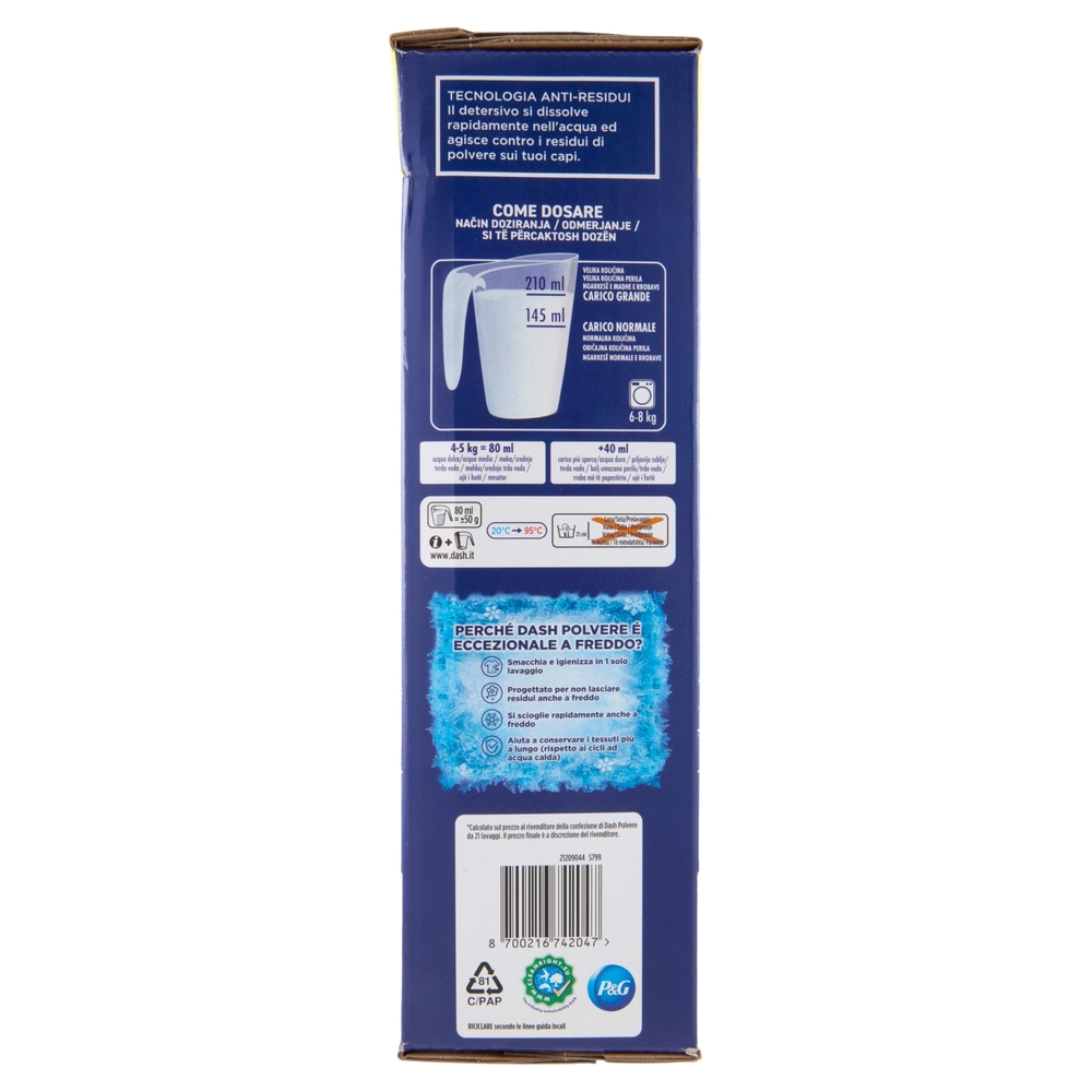 Dash Power Detersivo Lavatrice in Polvere, Tecnologia Anti-Residui, 71 Lavaggi 3550 g